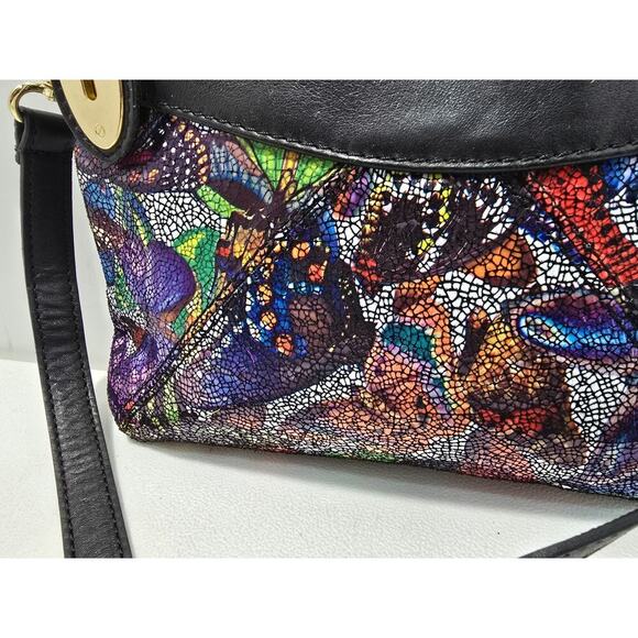 Borse in Pelle Crossbody Shoulder Bag Stained-glass Butterfly Leather Made Italy - Picture 6 of 12